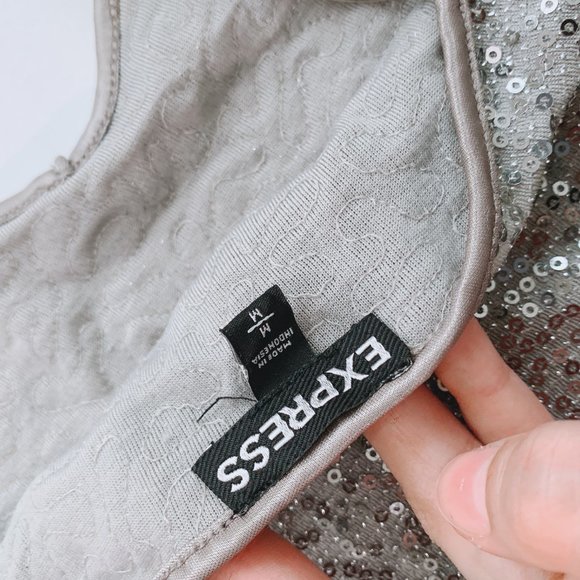 EXPRESS Sequined Strappy Neutral Beige Tank Top M - Picture 3 of 8